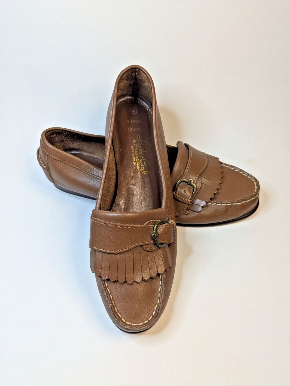 Leather Craft Women's Size 10 Brown Leather Kiltie Buckle Loafers Made Brazil